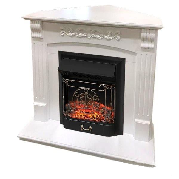 Электрокамин с классическим очагом 2D Royal Flame Sorrento угл. (Белый) c очагом Majestic FX Brass/Black