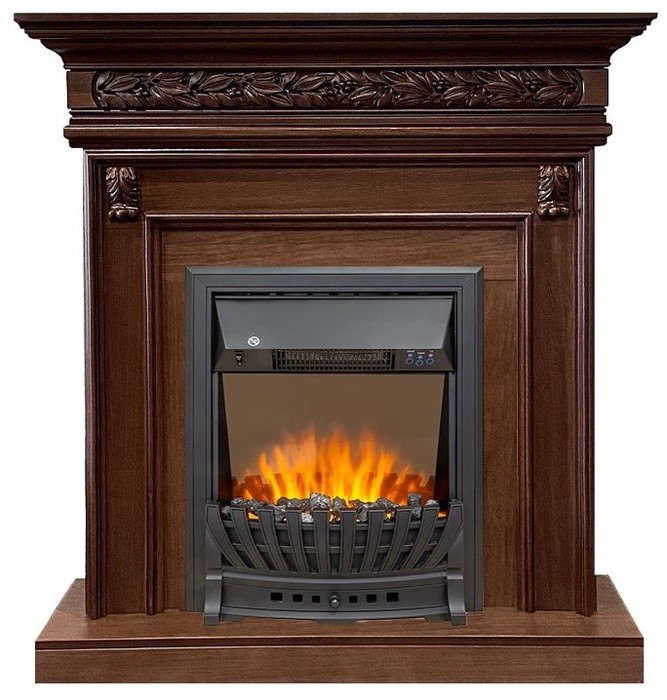 Электрокамин с классическим очагом 2D Royal Flame Valletta Темный дуб с очагом Aspen Black/Gold