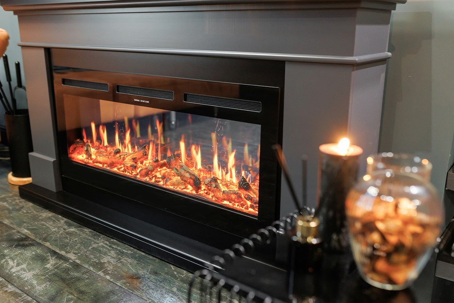 Электрокамин с широким очагом 2D Royal Flame California Graphite Grey (серый графит) с очагом Crystal 40 RF