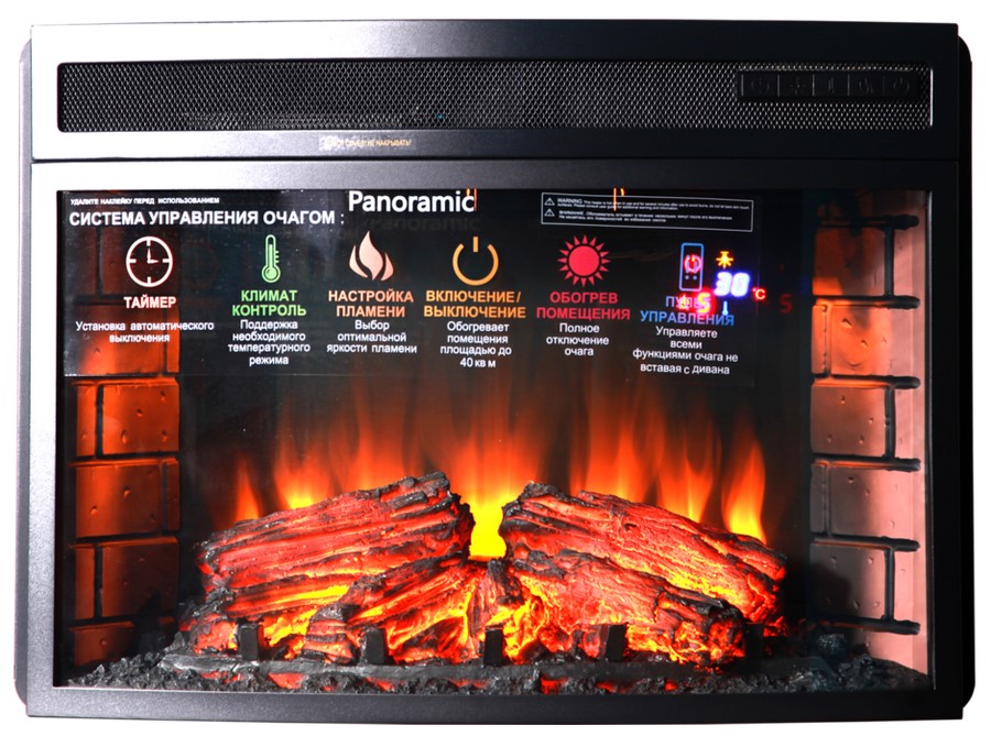 Электрокамин с широким очагом 2D InterFlame Экстер Лофт (белый) с очагом Panoramic 25 LED FX