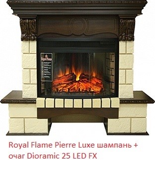 Угловой широкий портал Royal Flame Pierre Luxe угл. Шампань под очаг Dioramic 25 FX (Темный дуб)