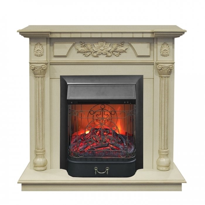 Электрокамин с классическим очагом 2D Real-Flame Dacota STD/EUG WT с очагами Fobos s Lux BL/BR, Majestic s Lux BL/BR