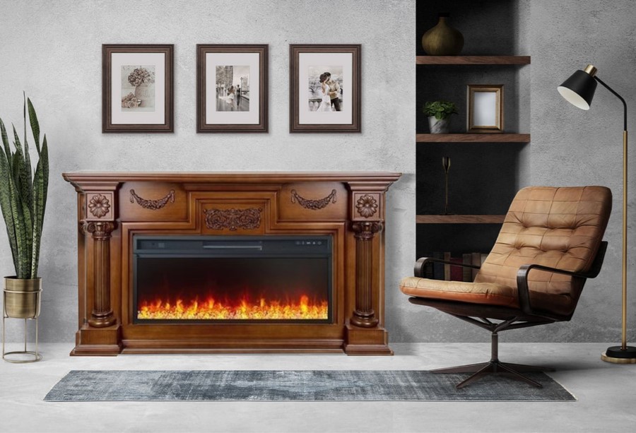 Линейный электрокамин Royal Flame London (орех) с очагом Vision 42 LED