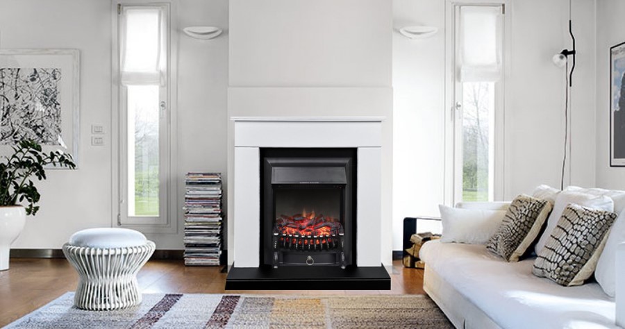Электрокамин с классическим очагом 2D Royal Flame BERGEN белый с черным с очагом Fobos FX Black/Brass