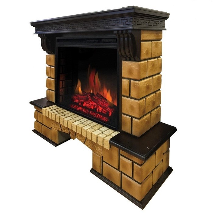 Электрокамин с широким очагом 2D Real-Flame Stone Brick 26 с очагом Epsilon 26 S IR