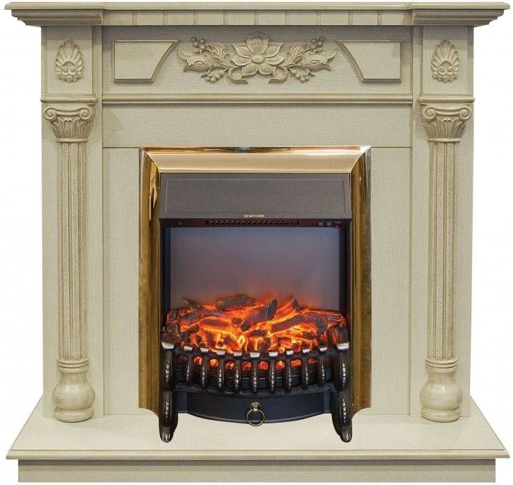 Электрокамин с классическим очагом 2D Real-Flame Dacota STD/EUG WT с очагами Fobos s Lux BL/BR, Majestic s Lux BL/BR