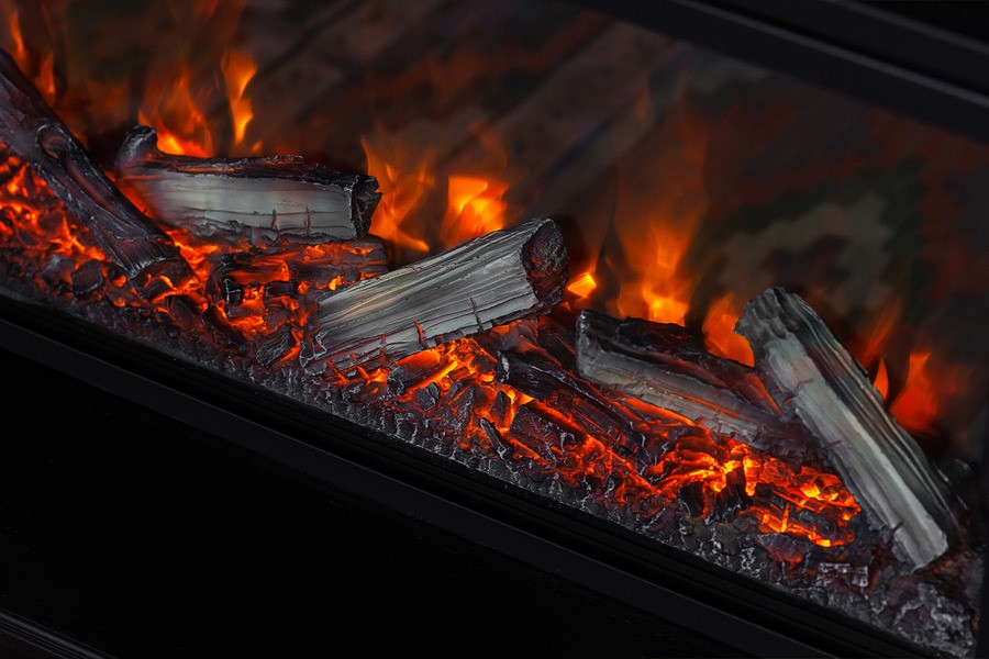 Линейный электрокамин Royal Flame Carlyle (белый с черным) с очагом Vision 42 LOG LED