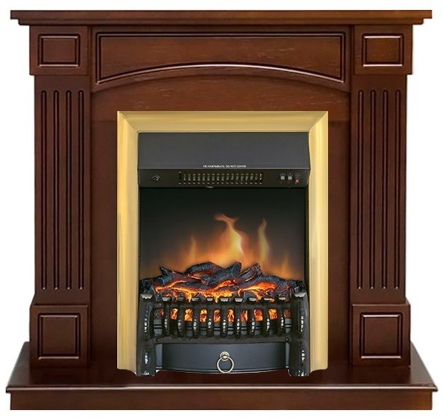 Электрокамин с классическим очагом 2D Royal Flame Boston Темный дуб с очагом Fobos FX Brass/Black