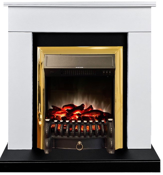 Электрокамин с классическим очагом 2D Royal Flame BERGEN белый с черным с очагом Fobos FX Black/Brass