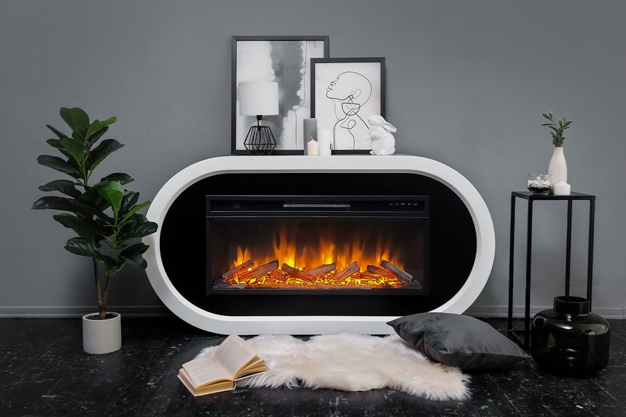 Линейный электрокамин Royal Flame Ellips (белый с черным) с очагом Vision 42 LED