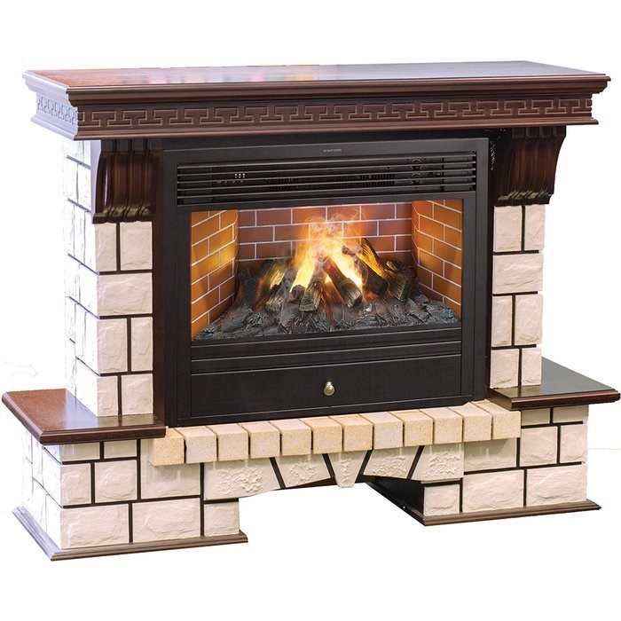 Электрокамин с широким очагом 3D Real-Flame Stone 26/HL AO с очагом 3D Novara