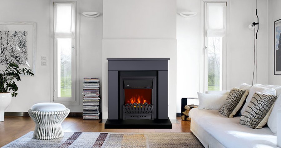 Электрокамин с классическим очагом 2D Royal Flame BERGEN серый графит с очагом Aspen Black