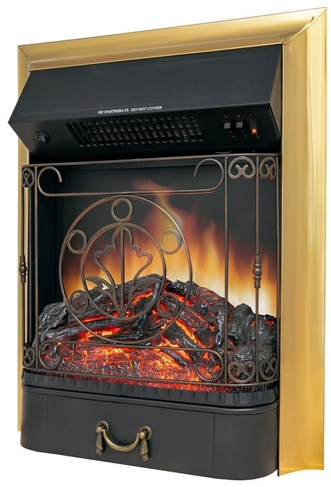 Электрокамин с классическим очагом 2D Royal Flame Boston Белый с очагом Majestic FX Brass/Black