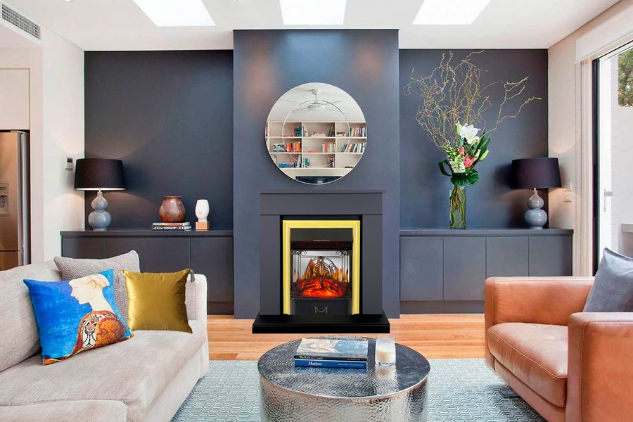 Электрокамин с классическим очагом 2D Royal Flame BERGEN серый графит с очагом Fobos FX M Black/Brass