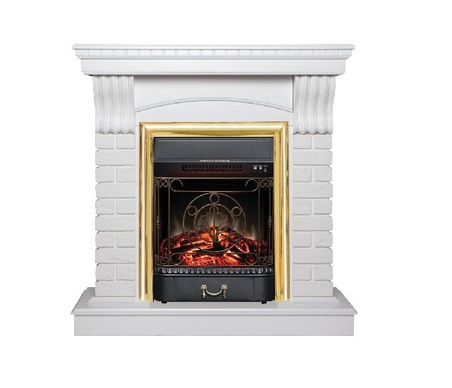 Электрокамин с классическим очагом 2D Real-Flame JAZZ STD/EUG WT с очагом Fobos s Lux BL/BR, Majestic s Lux BL/BR
