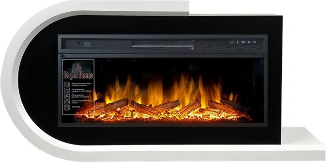Линейный электрокамин Royal Flame Basel (белый с черным) с очагом Vision 42 LOG LED