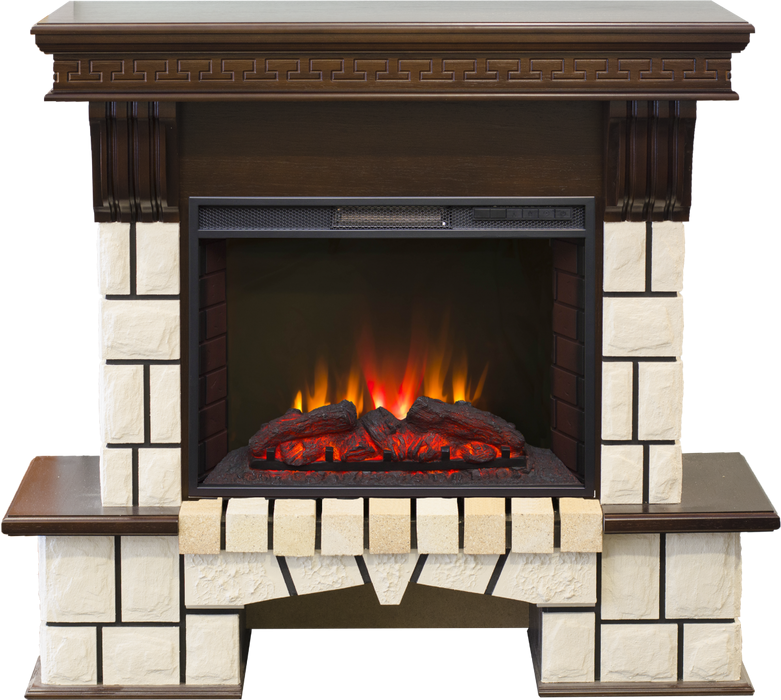 Электрокамин с широким очагом 2D Real-Flame Stone 25/25,5 с очагом Sparta 25,5 LED