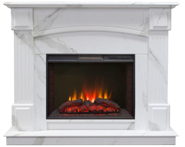 Электрокамин с широким очагом 2D Real-Flame Carolina Marble 25,5/24 WT с очагом Sparta 25,5 LED