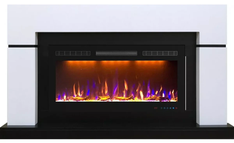 Линейный электрокамин Royal Flame Lindos белый c очагом Crystal 40 RF