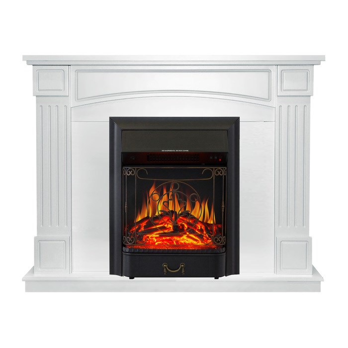 Электрокамин с классическим очагом 2D Royal Flame Boston Белый с очагом Majestic FX Brass/Black