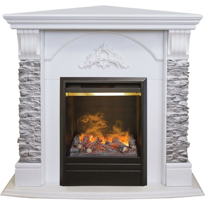 Электрокамин 3D с паром Real-Flame Athena Corner GR STD/EUG/25/25'5 WT с очагом 3D Olympic