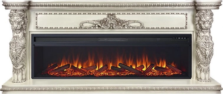 Линейный электрокамин Royal Flame Windsor 60 (cлоновая кость с темной патиной) с очагом Vision 60 LOG LED
