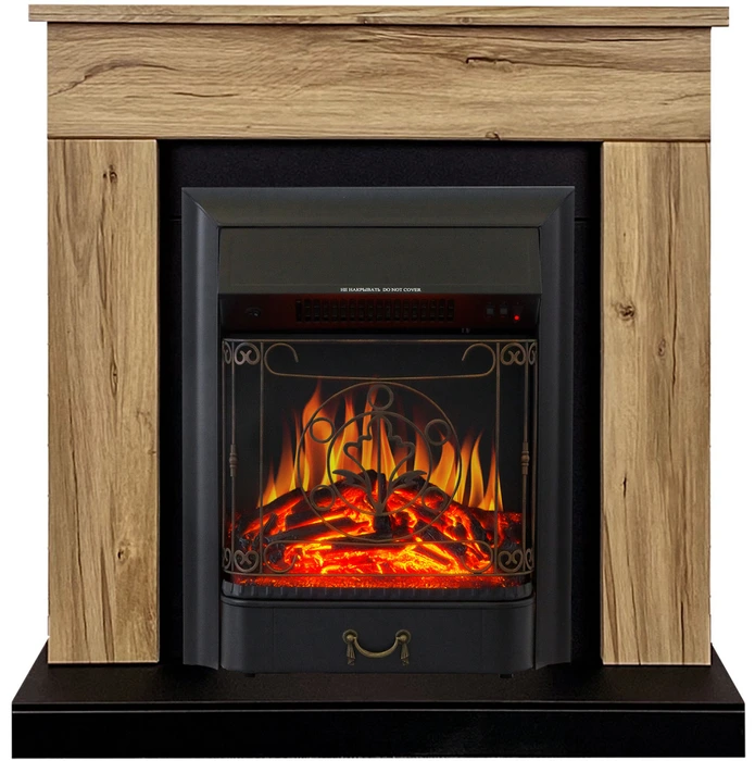 Электрокамин с классическим очагом 2D Royal Flame BERGEN дуб галифакс с очагом Majestic FX Black/Brass