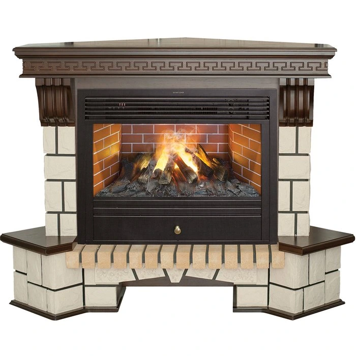 Электрокамин с широким очагом 3D Real-Flame Stone Corner 26/HL AO с очагом 3D Novara