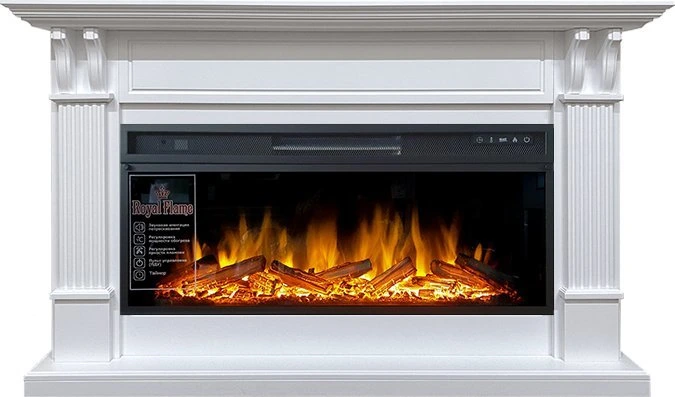 Линейный электрокамин Royal Flame Cardiff (белый) с очагом Vision 42 LOG LED