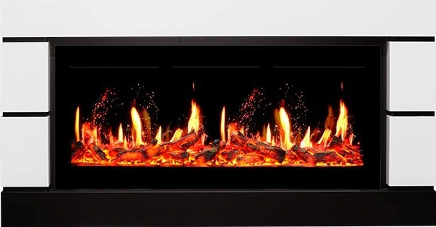 Линейный электрокамин Royal Flame Modern белый с черным c очагом 5D V-ART 40