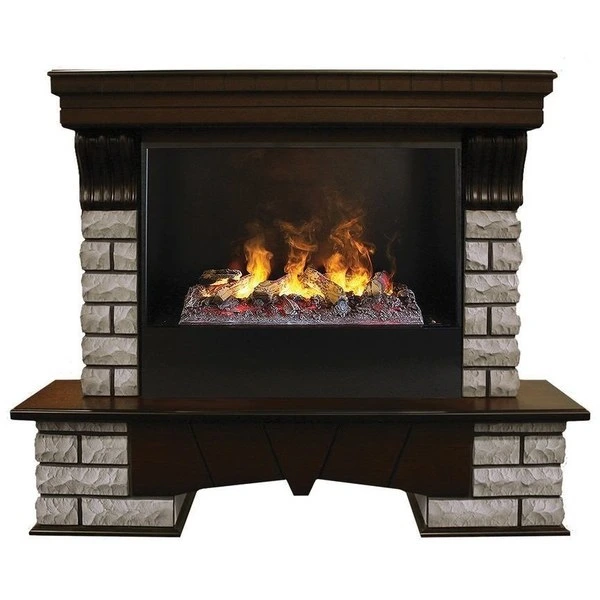 Электрокамин с широким очагом 3D Real-Flame Country Rock 26 AO Black вставка + 3D Cassette 630