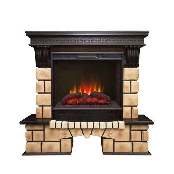 Электрокамин с широким очагом 2D Real-Flame Stone Brick 25/25,5 с очагом Sparta 25,5 LED