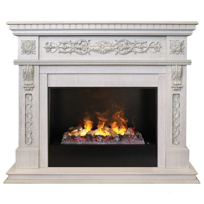 Электрокамин с 3D эффектом живого пламени Real-Flame Estella 25,5/26 WT с очагом Black вставка + 3D Cassette 630