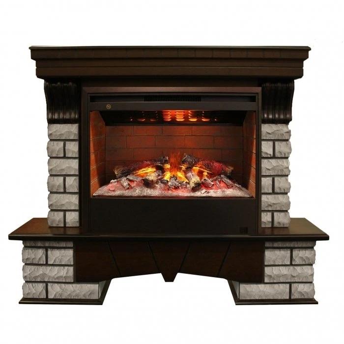 Электрокамин с широким очагом 3D Real-Flame Country Rock 26 AO с очагом 3D Helios 26