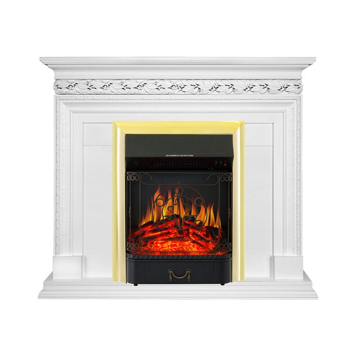 Электрокамин с классическим очагом 2D Royal Flame Valletta Белый с очагом Majestic FX Brass/Black