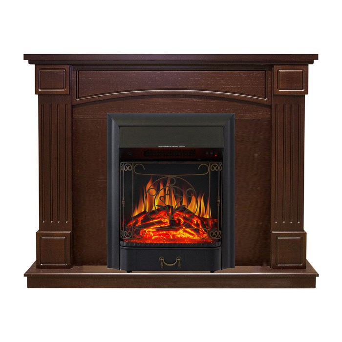Электрокамин с классическим очагом 2D Royal Flame Boston Темный дуб с очагом Majestic FX Brass/Black