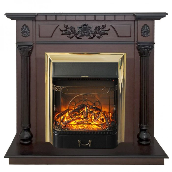 Электрокамин с классическим очагом 2D Real-Flame Dacota STD/EUG AO с очагами Fobos s Lux BL/BR, Majestic s Lux BL/BR