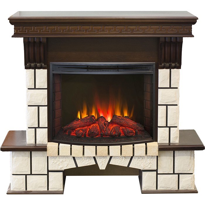 Электрокамин с широким очагом 2D Real-Flame Stone 25/25,5 с очагом Evrika 25,5 LED
