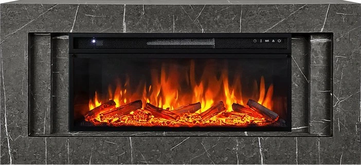Линейный электрокамин Royal Flame LINE 42 SFT Stone Touch cерый мрамор с очагом Vision 42 LOG LED