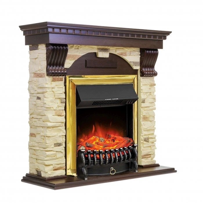 Электрокамин с классическим очагом 2D Royal Flame Dublin арочный сланец с очагом Fobos (Темный дуб)