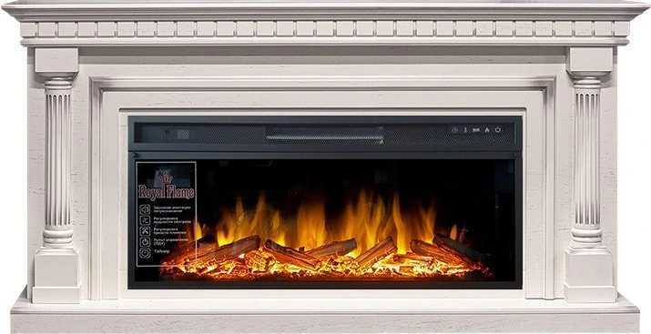 Линейный электрокамин Royal Flame Dallas (слоновая кость с патиной) с очагом Vision 42 LOG LED