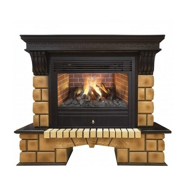 Электрокамин с широким очагом 3D Real-Flame Stone Brick 26 с очагом 3D Novara