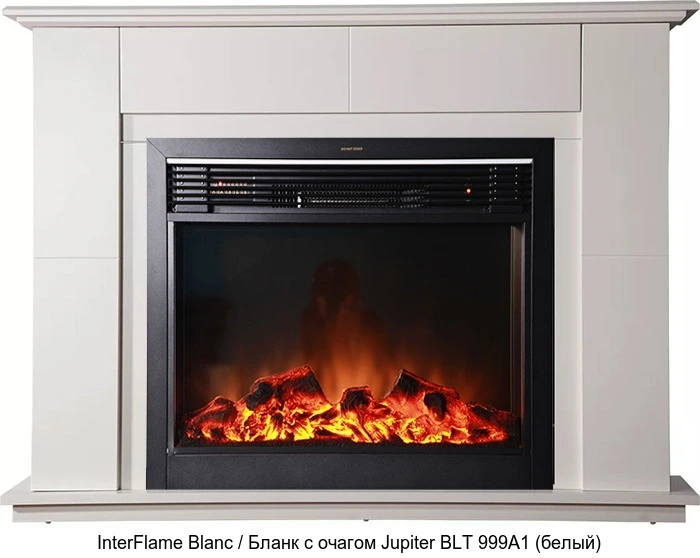 Деревянный камин (портал+очаг) InterFlame Blanc / Бланк с очагом Jupiter FX M Brass/Black