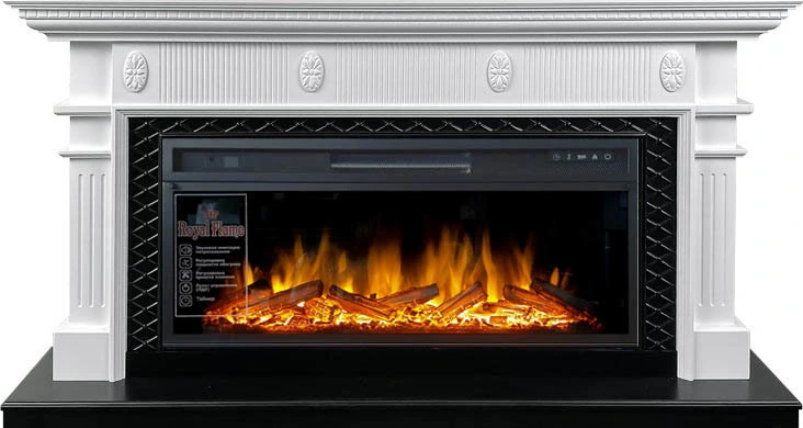 Линейный электрокамин Royal Flame Carlyle (белый с черным) с очагом Vision 42 LOG LED