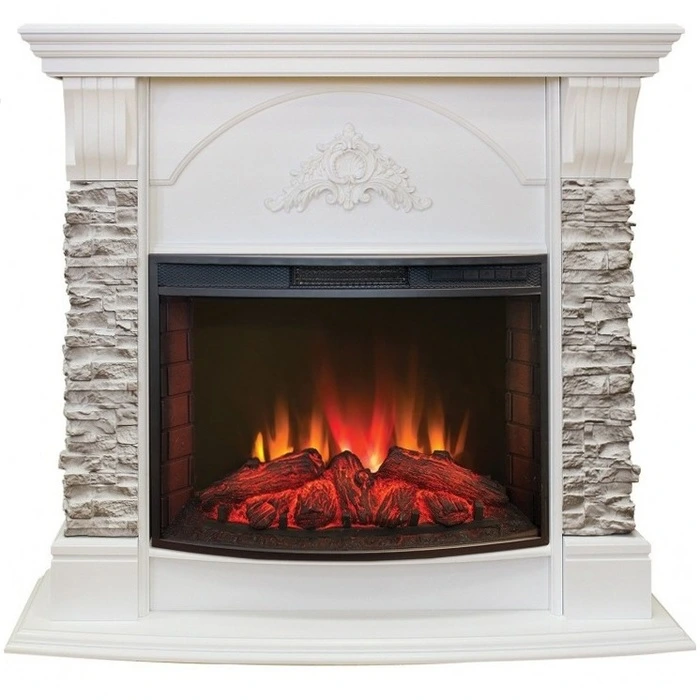 Угловой электрокамин с эффектом живого огня и звуком Real-Flame Athena Corner GR STD/EUG/24 WT с очагом Evrika 25,5 LED