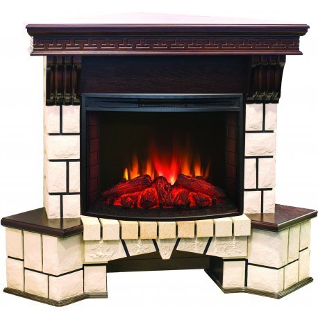 Электрокамин с широким очагом 2D Real-Flame Stone Corner 25/25,5 с очагом Evrika 25,5 LED