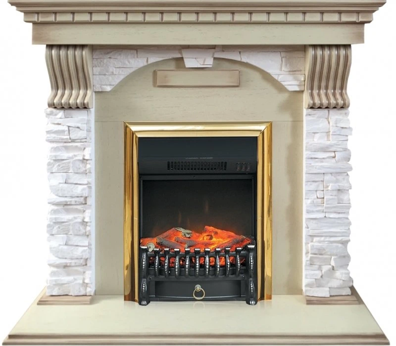 Электрокамин с классическим очагом 2D Royal Flame Dublin арочный сланец крем с очагом Fobos (Слоновая кость)
