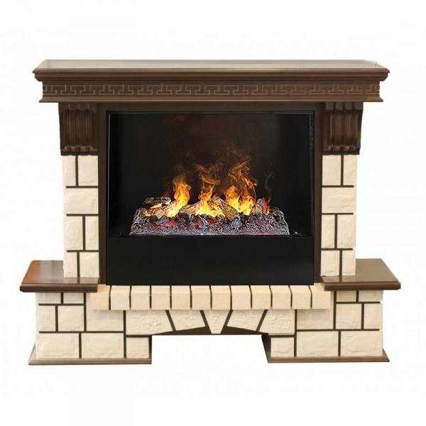 Электрокамин с широким очагом 3D Real-Flame Stone 26/HL AO (DN) с очагом 3D Cassette 630 (Black вставка)