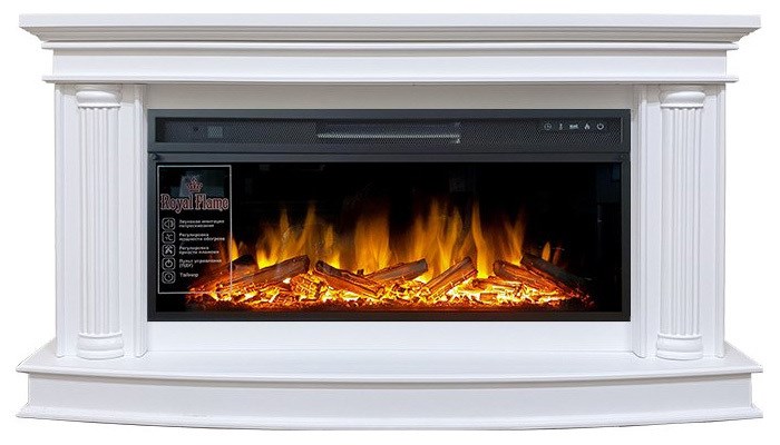 Линейный электрокамин Royal Flame Rome (белый) с очагом Vision 42 LOG LED