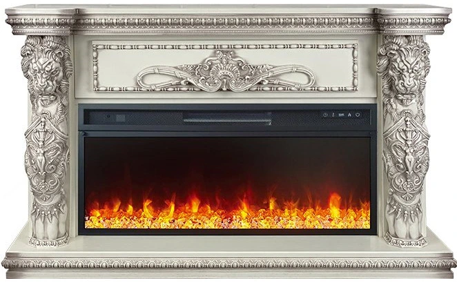 Линейный электрокамин Royal Flame Windsor 42 (слоновая кость с темной патиной) с очагом Vision 42 LED